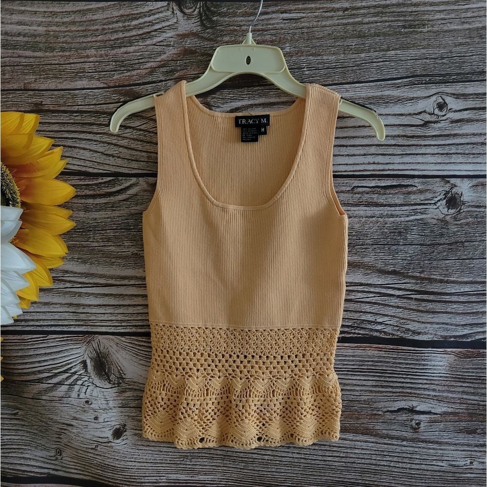 Tracy M Sleeveless Crochet Top cream cycle Women's medium pre-owned